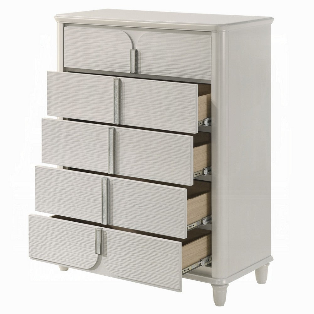 Veda Tall Dresser Chest | Elegant Pearl White Wood | 5 Modern Drawers BM333139