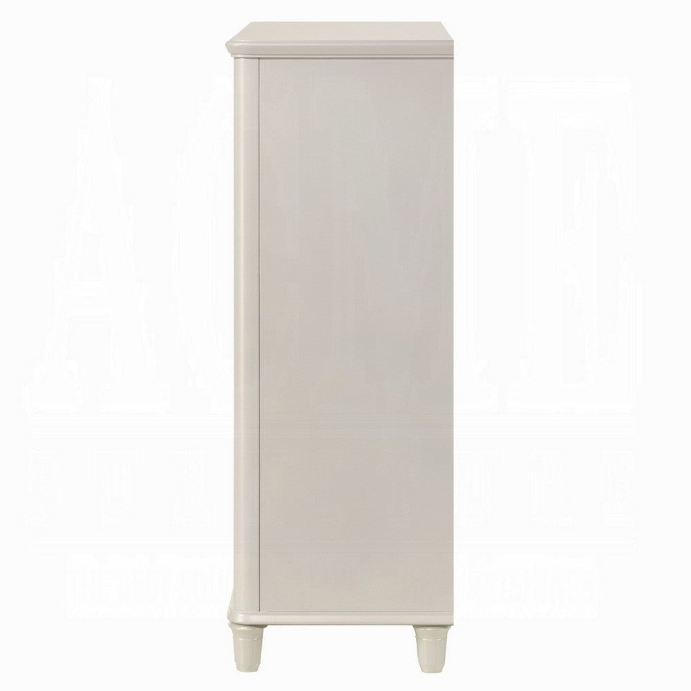 Veda Tall Dresser Chest | Elegant Pearl White Wood | 5 Modern Drawers BM333139