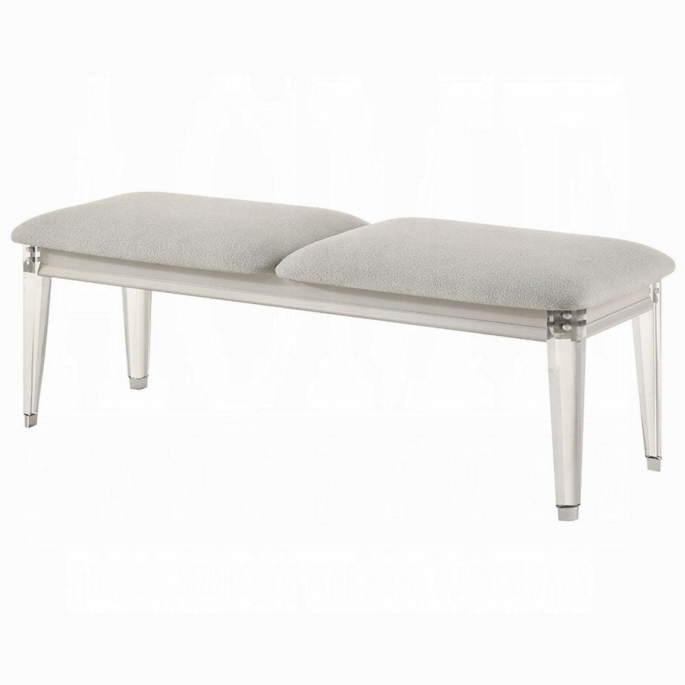 Veda Accent Bench | Light Gray Boucle | Pearl White Wood Finish | 54’’ BM333140