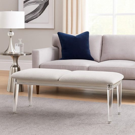 Veda Accent Bench | Light Gray Boucle | Pearl White Wood Finish | 54"
