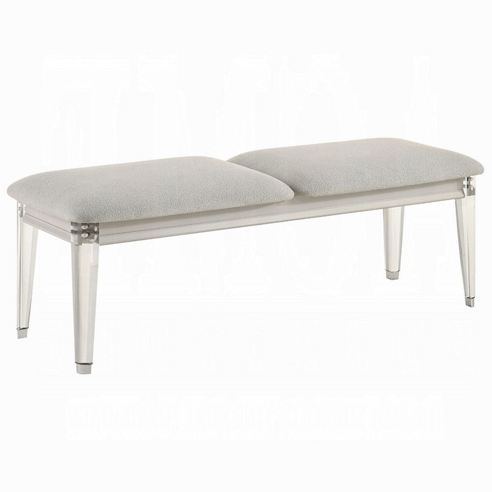 Veda Accent Bench | Light Gray Boucle | Pearl White Wood Finish | 54"