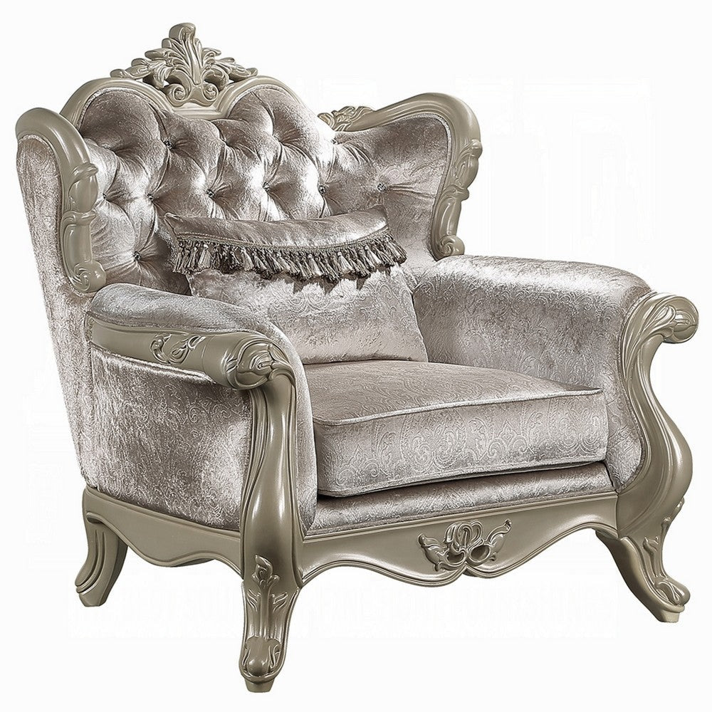 Bertha Accent Chair | European Ornate Carved Beige | Champagne Wood