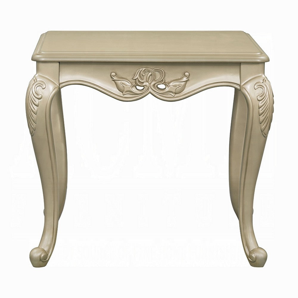 Bertha End Table | Ornate Carved Classical Champagne Gold Wood | 28’’ BM333144