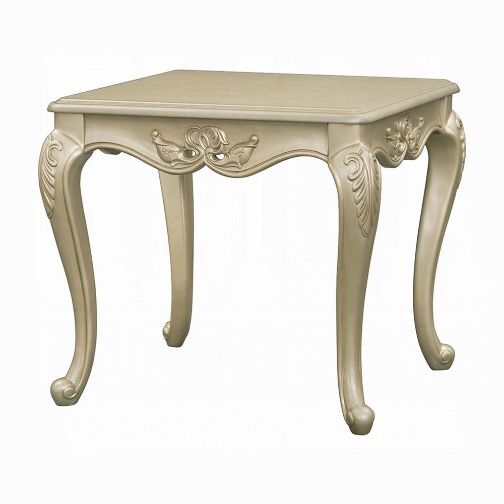 Bertha End Table | Ornate Carved Classical Champagne Gold Wood | 28’’ BM333144