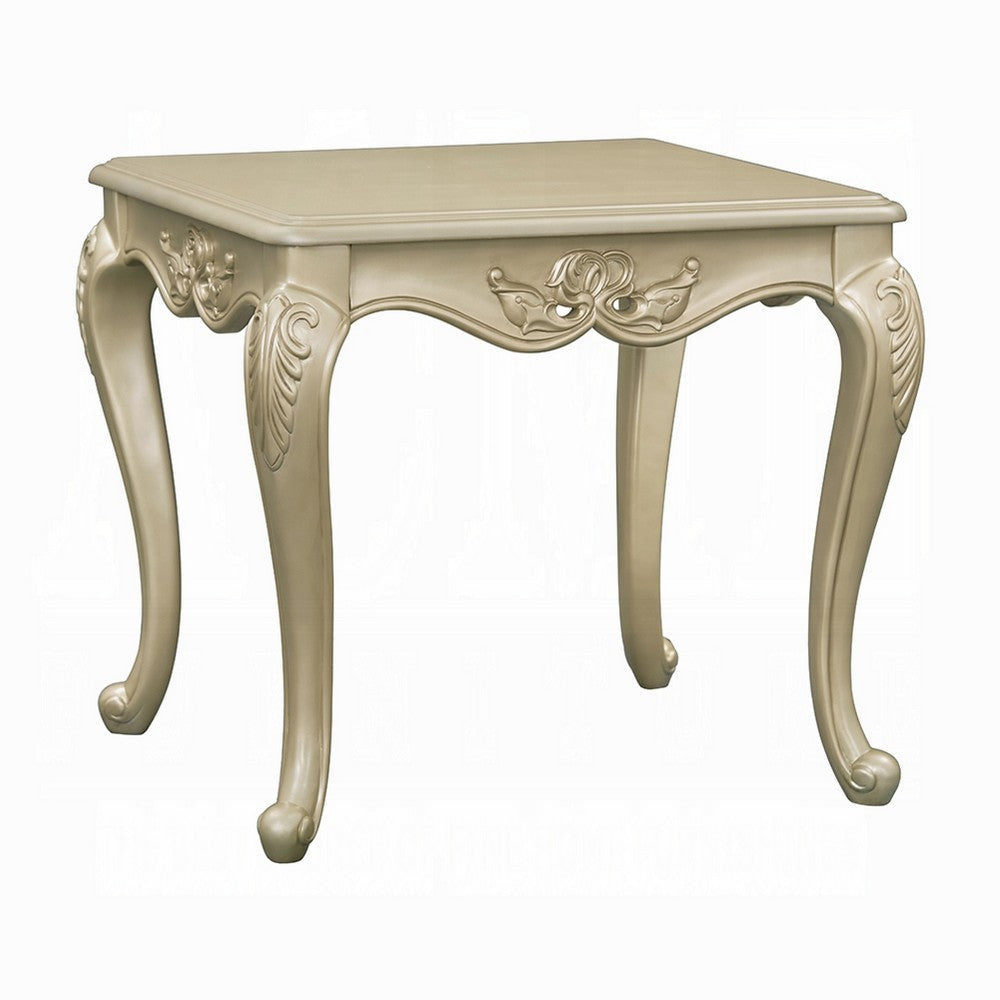 Bertha End Table | Ornate Carved Classical Champagne Gold Wood | 28"