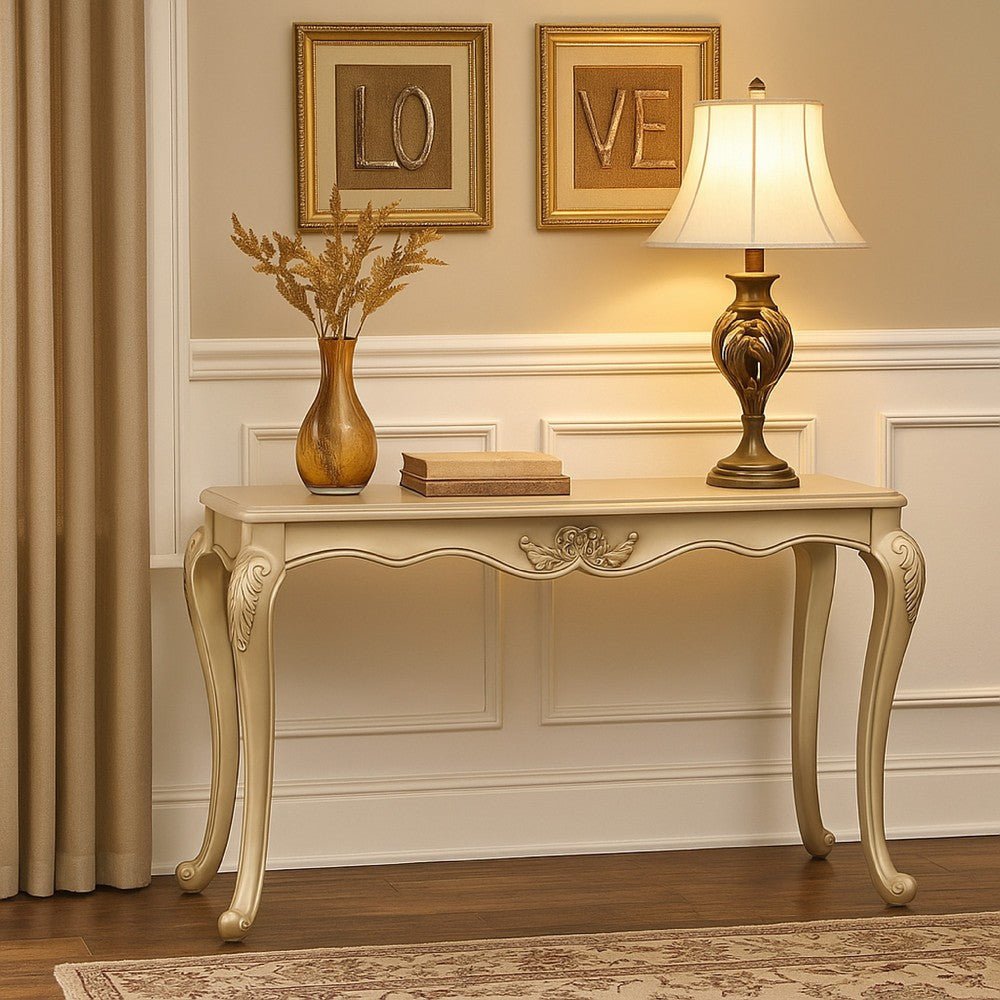 Bertha Sofa Table | Ornate Classic European Champagne Gold Wood 52"