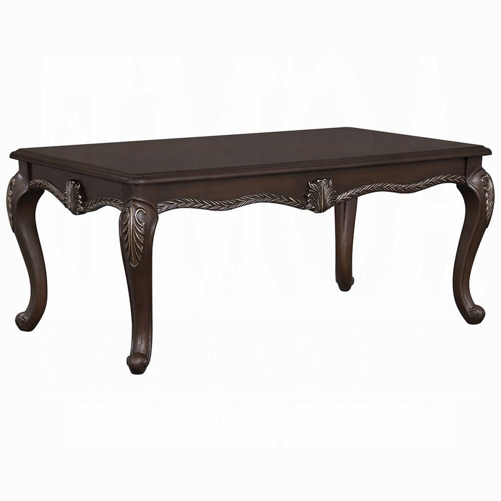 Reese Coffee Table | European Carved Classic Cherry Brown Wood | 48"