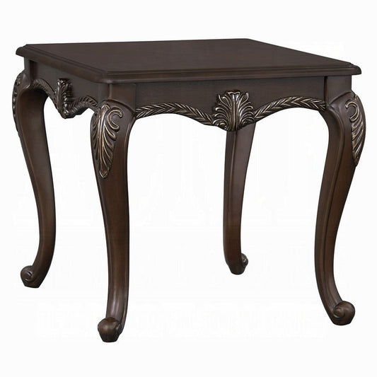 Reese Side Table | European Carved Classic Cherry Brown Wood | 28"
