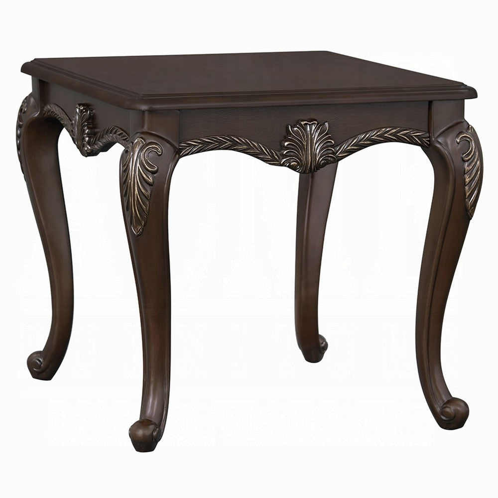 Reese Side Table | European Carved Classic Cherry Brown Wood | 28"
