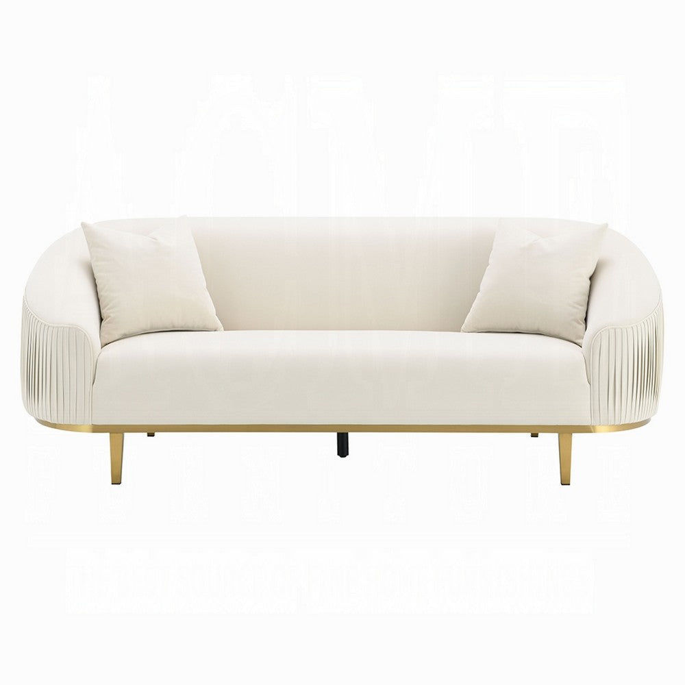 Artina Sofa | 2 Accent Throw Pillows | Ivory Velvet | Gold Metal | 89’’ BM333148