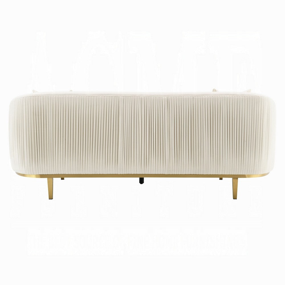 Artina Sofa | 2 Accent Throw Pillows | Ivory Velvet | Gold Metal | 89’’ BM333148