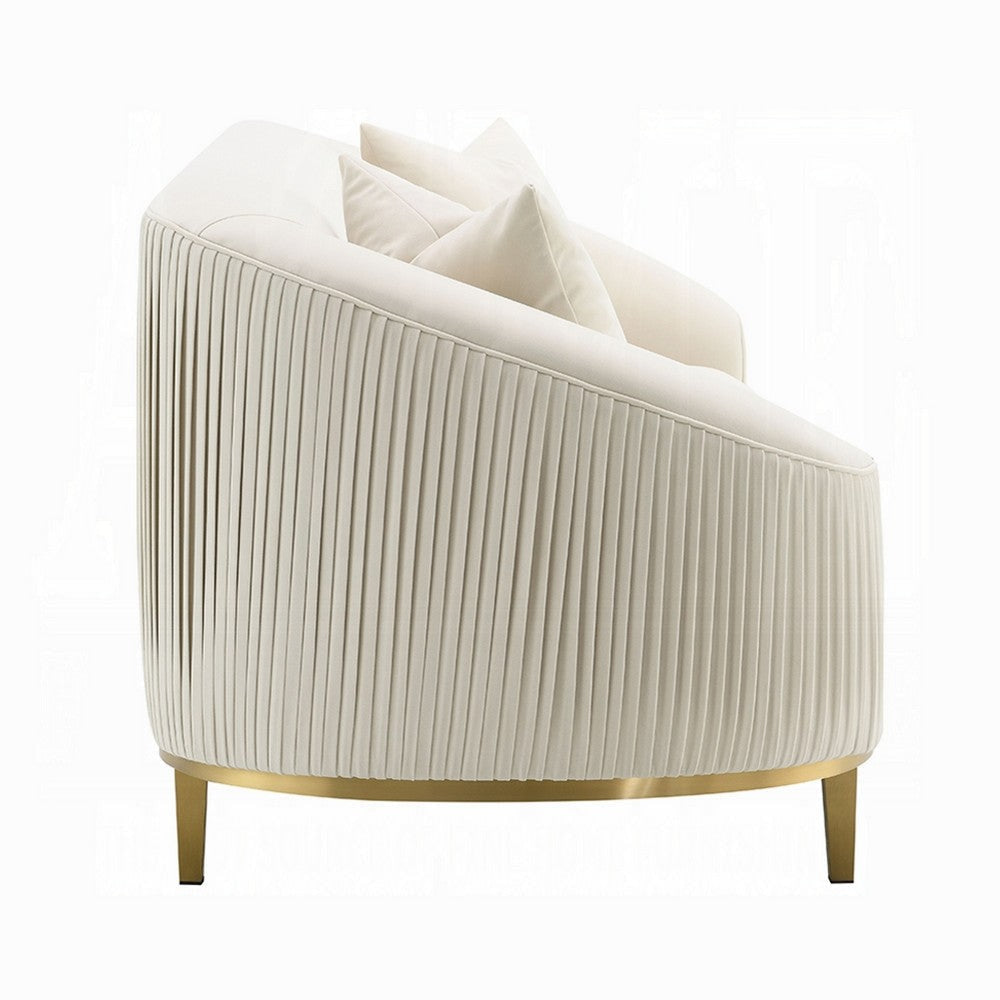 Artina Sofa | 2 Accent Throw Pillows | Ivory Velvet | Gold Metal | 89’’ BM333148