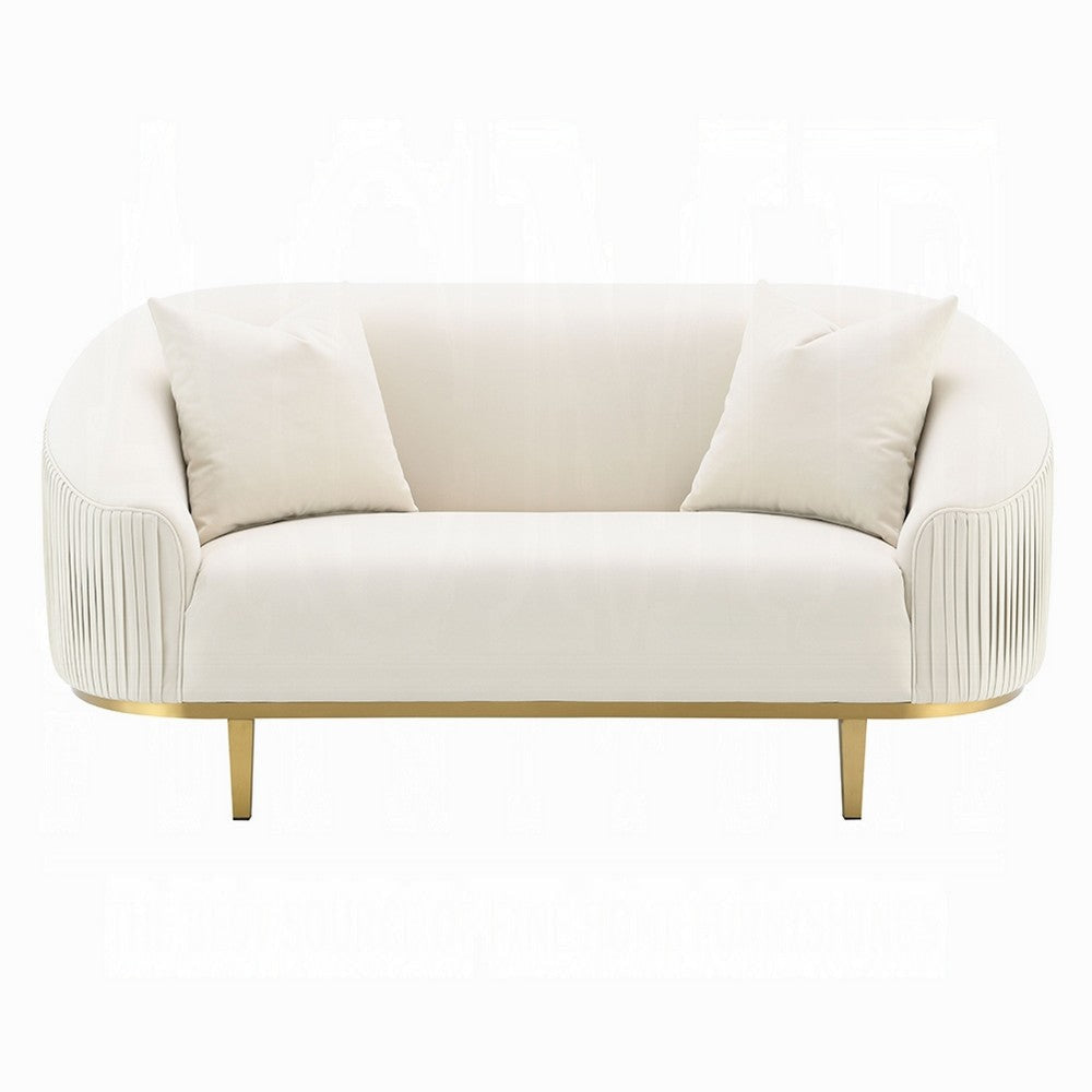 Artina Loveseat | 2 Accent Throw Pillows | Ivory Velvet and Gold 74’’ BM333149