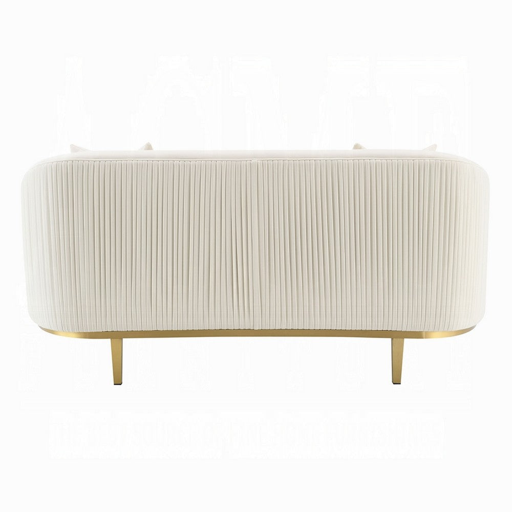 Artina Loveseat | 2 Accent Throw Pillows | Ivory Velvet and Gold 74’’ BM333149