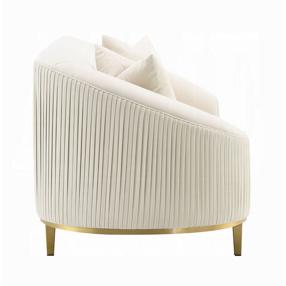 Artina Loveseat | 2 Accent Throw Pillows | Ivory Velvet and Gold 74’’ BM333149