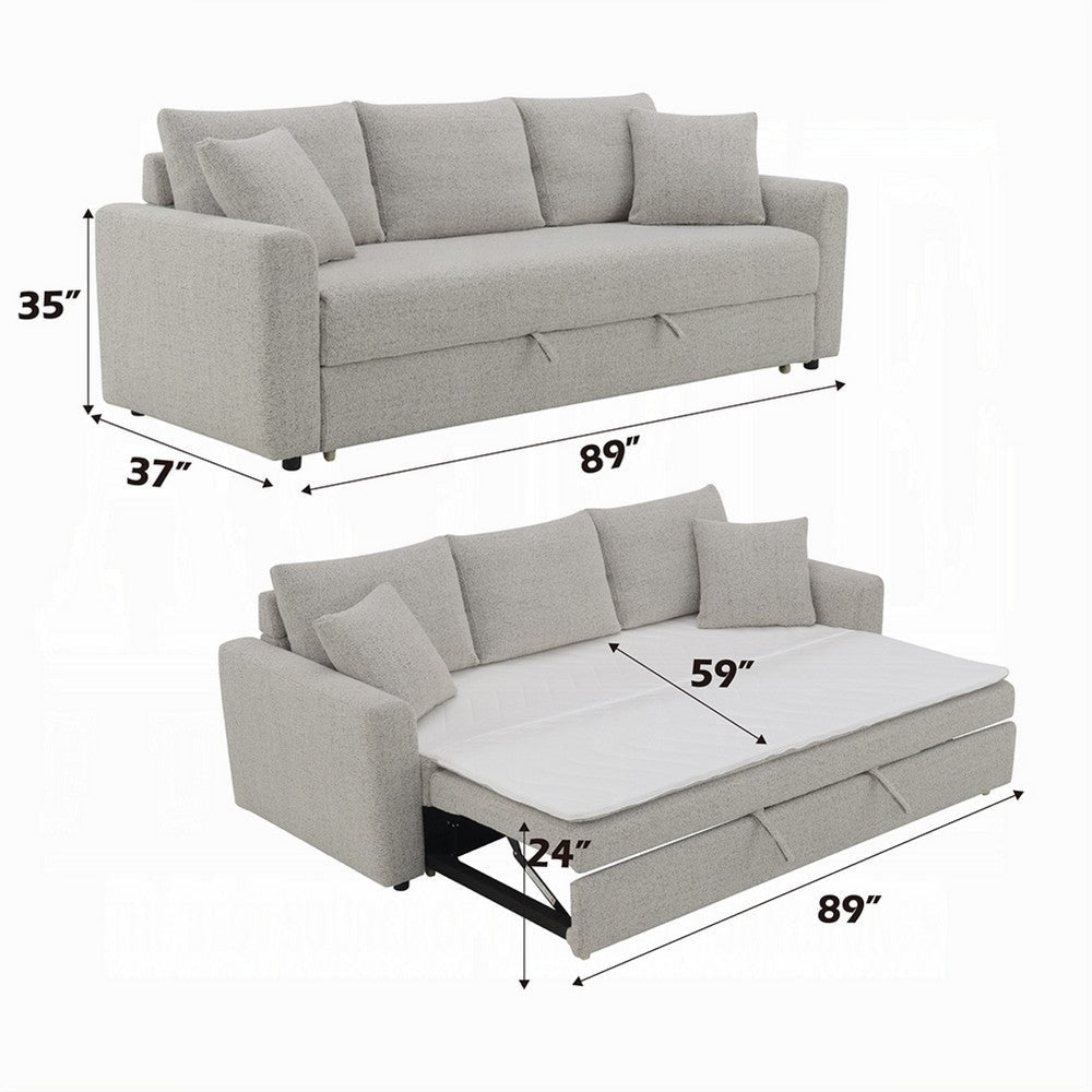 Conan Sleeper Sofa | Full Fold Out Bed | 2 Pillows | Gray Boucle | 89’’ BM333150