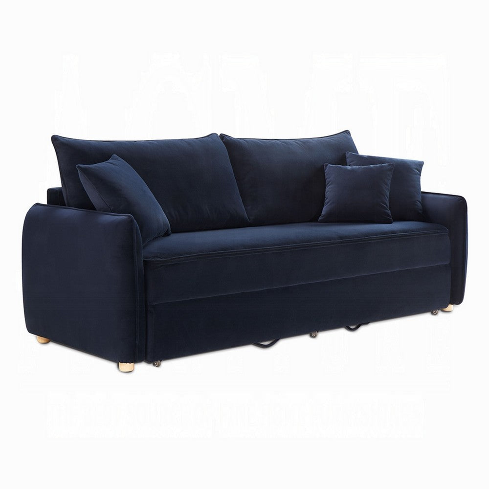 Leif Sleeper Sofa | Full Fold Out Bed | 3 Pillows | Blue Velvet 88"