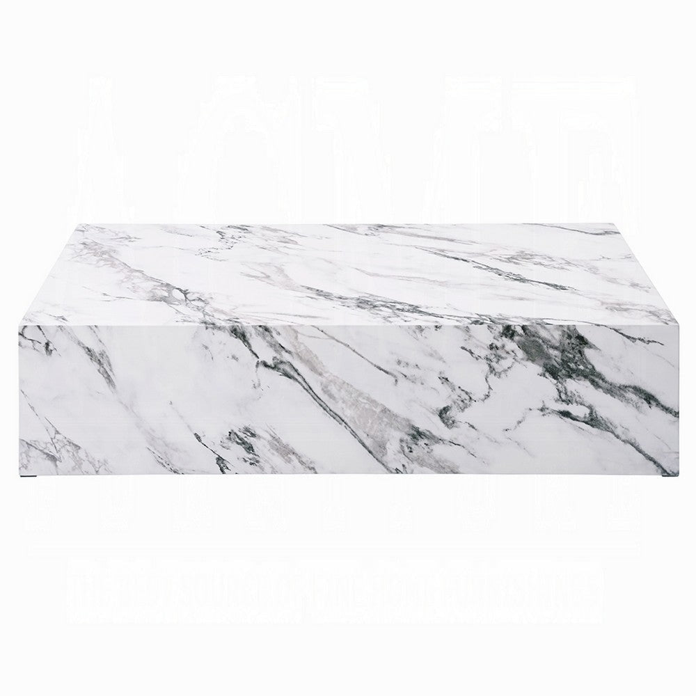 Ritzy Coffee Table | Modern Plinth | White Gray Faux Stone | 48’’ BM333153