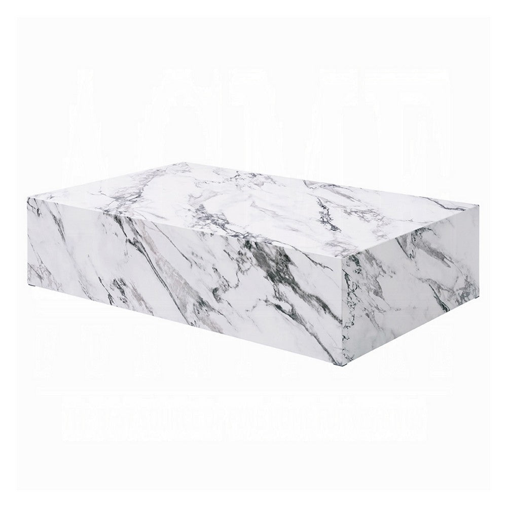 Ritzy Coffee Table | Modern Plinth | White Gray Faux Stone | 48’’ BM333153