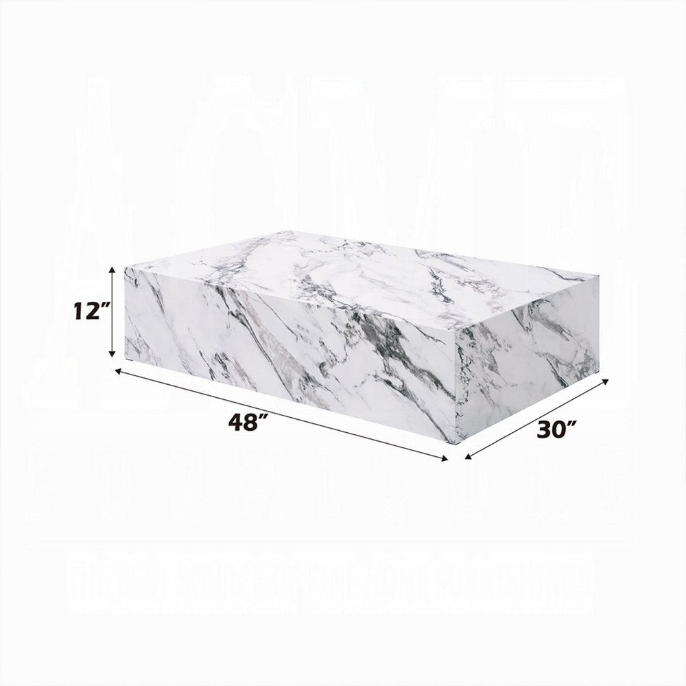 Ritzy Coffee Table | Modern Plinth | White Gray Faux Stone | 48’’ BM333153
