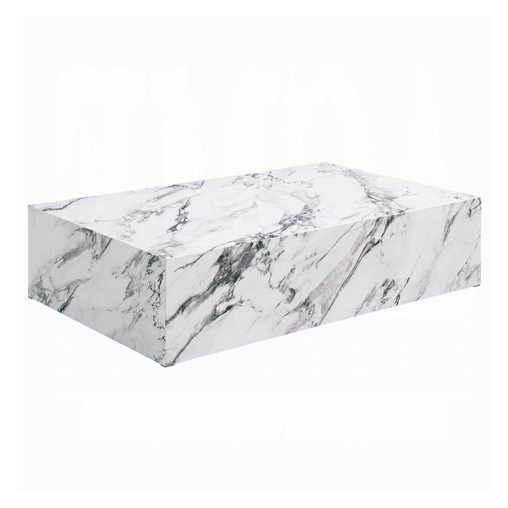 Ritzy Coffee Table | Modern Plinth | White Gray Faux Stone | 48"