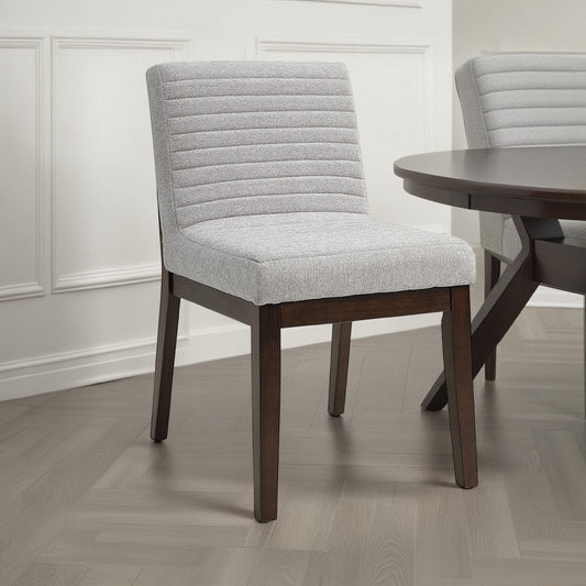 Eyna Side Dining Chair Set of 2 | Soft Gray Linen | Dark Brown Wood