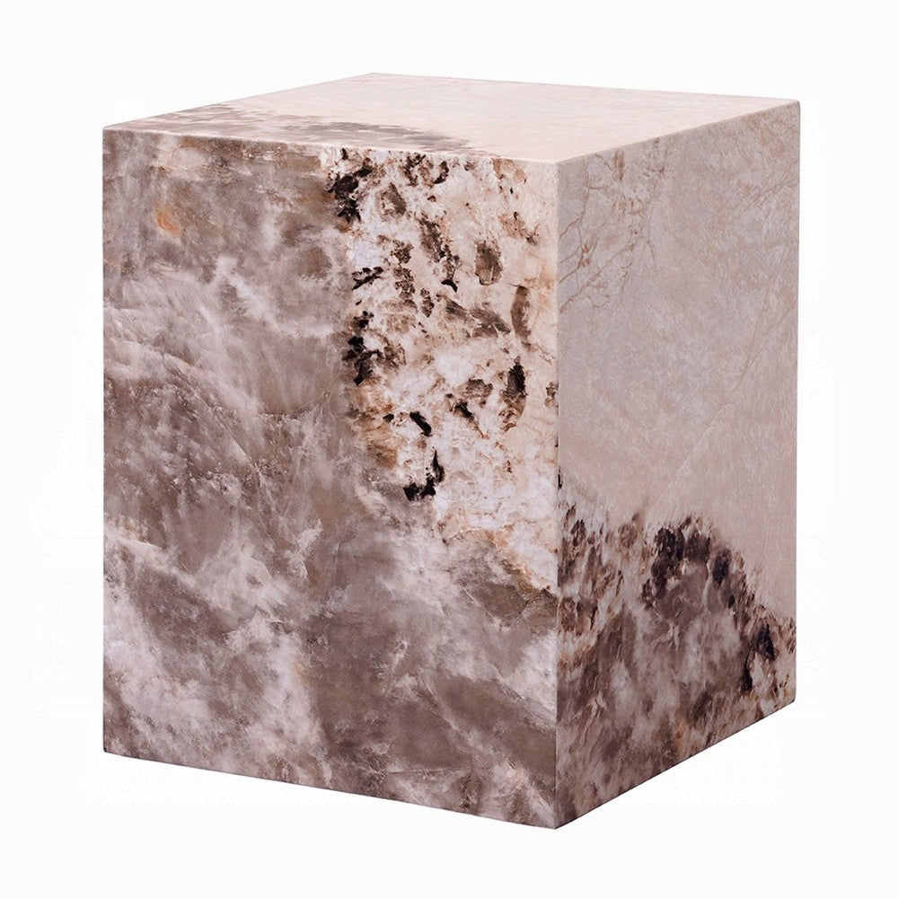 Itah Accent End Table | Square | White and Brown Faux Stone | 16’’ BM333155