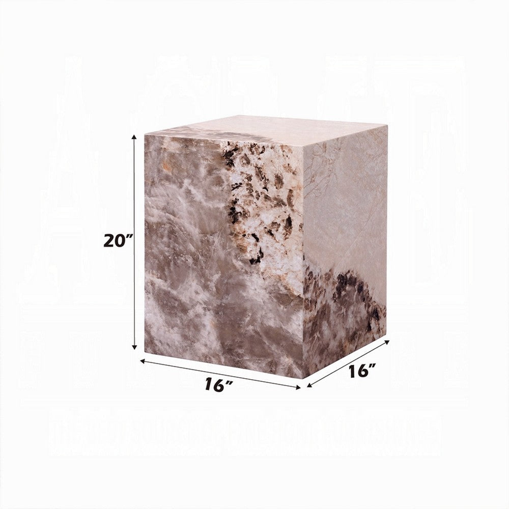 Itah Accent End Table | Square | White and Brown Faux Stone | 16’’ BM333155