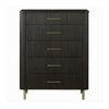 Jeh Tall Dresser Chest | 5 Drawers | Espresso Brown Wood | Gold Metal BM333159