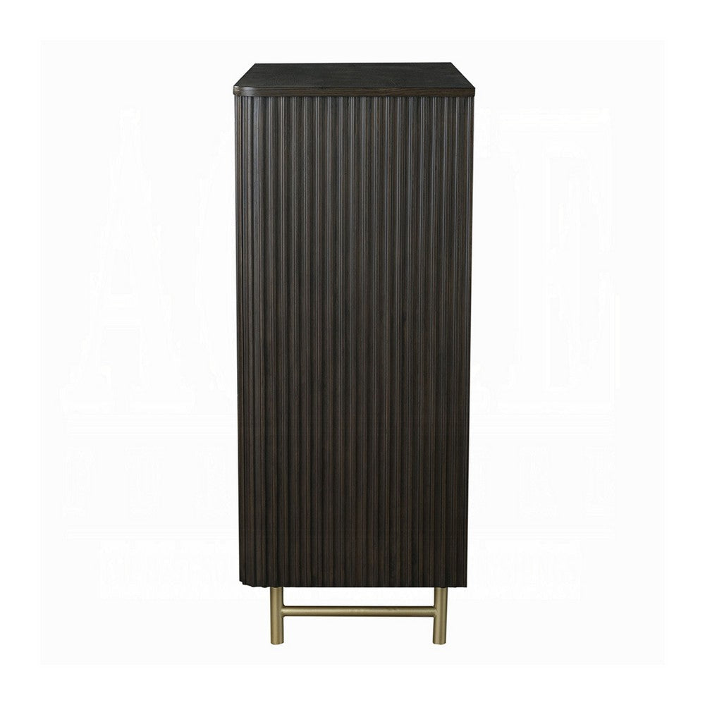 Jeh Tall Dresser Chest | 5 Drawers | Espresso Brown Wood | Gold Metal BM333159