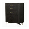 Jeh Tall Dresser Chest | 5 Drawers | Espresso Brown Wood | Gold Metal