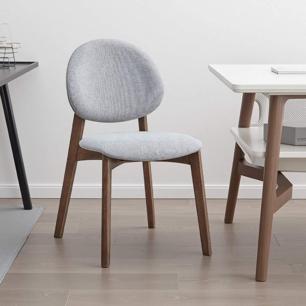 Hamza Side Dining Chair Set of 2 | Light Gray Linen Walnut Brown Wood