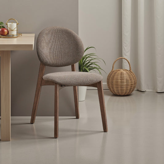 Hamza Side Dining Chair Set of 2 | Light Brown Linen | Rubberwood