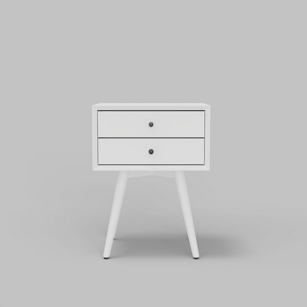 Ian Small Nightstand w 2 Drawers | Modern White Solid Mahogany Wood