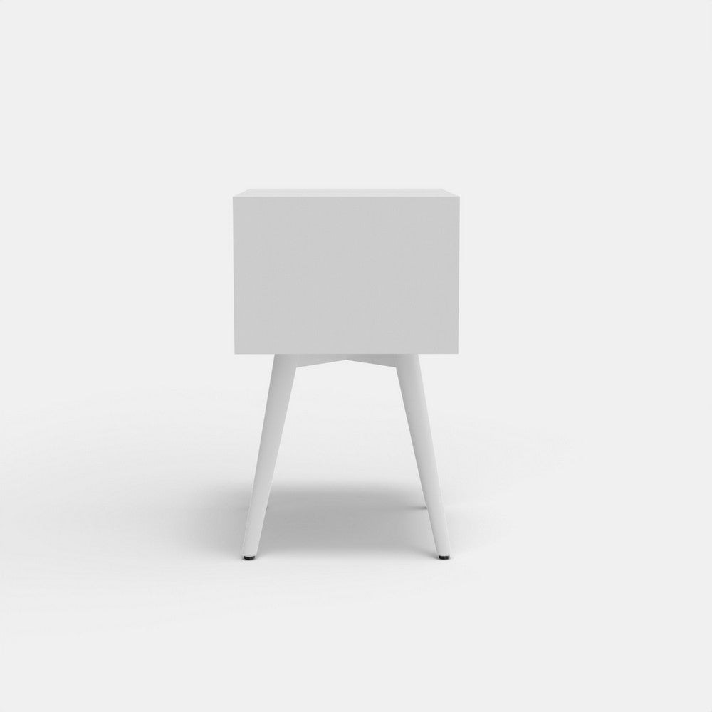 Ian Small Nightstand w 2 Drawers | Modern White Solid Mahogany Wood