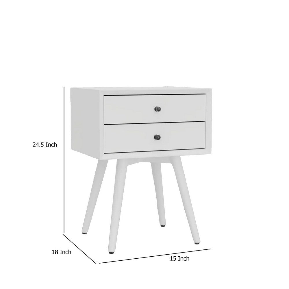 Ian Small Nightstand w 2 Drawers | Modern White Solid Mahogany Wood