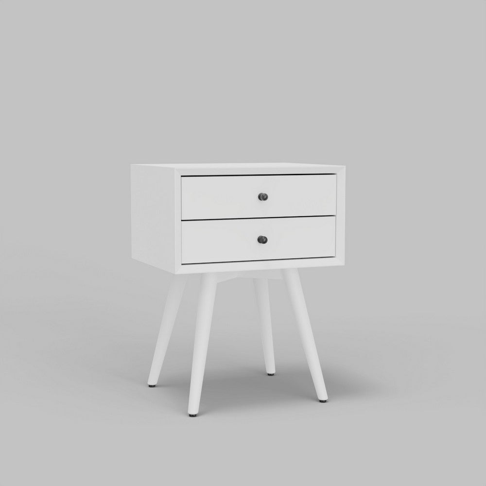 Ian Small Nightstand w 2 Drawers | Modern White Solid Mahogany Wood
