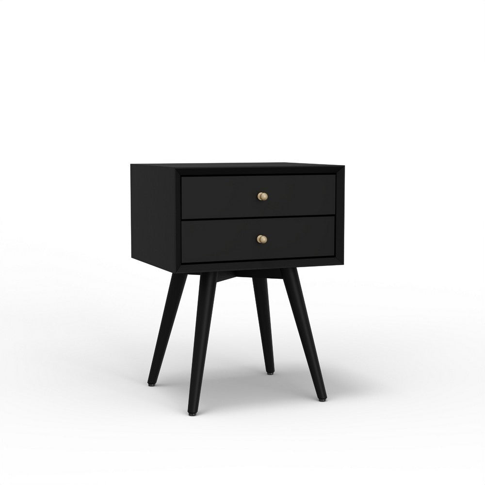 Ian Small Nightstand w 2 Drawers | Modern Black Solid Mahogany Wood