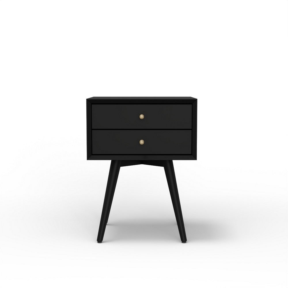 Ian Small Nightstand w 2 Drawers | Modern Black Solid Mahogany Wood