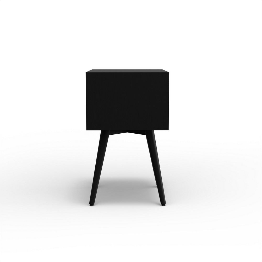 Ian Small Nightstand w 2 Drawers | Modern Black Solid Mahogany Wood