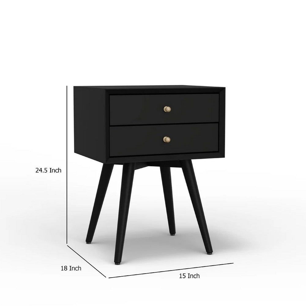 Ian Small Nightstand w 2 Drawers | Modern Black Solid Mahogany Wood