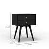 Ian Small Nightstand w 2 Drawers | Modern Black Solid Mahogany Wood