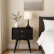 Ian Small Nightstand w 2 Drawers | Modern Black Solid Mahogany Wood