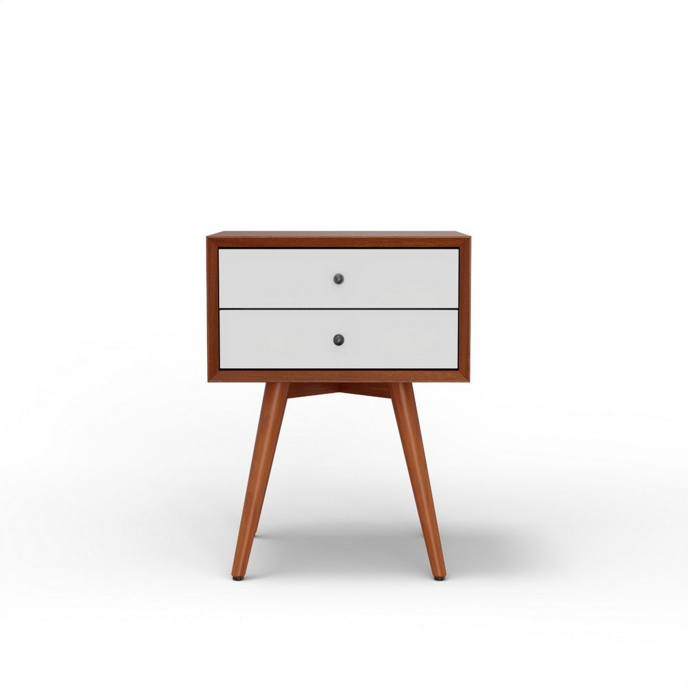 Ian Small Nightstand | 2 Drawers | Brown and White Solid Mahogany Wood