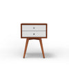 Ian Small Nightstand | 2 Drawers | Brown and White Solid Mahogany Wood