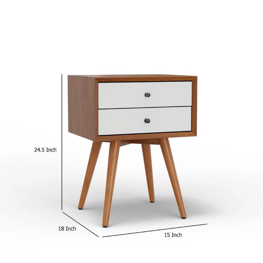 Ian Small Nightstand | 2 Drawers | Brown and White Solid Mahogany Wood