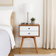 Ian Small Nightstand | 2 Drawers | Brown and White Solid Mahogany Wood
