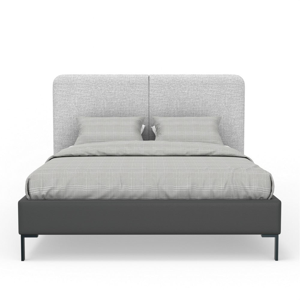 Delen King Size Bed | Gray Upholstered Split Headboard | Black Metal