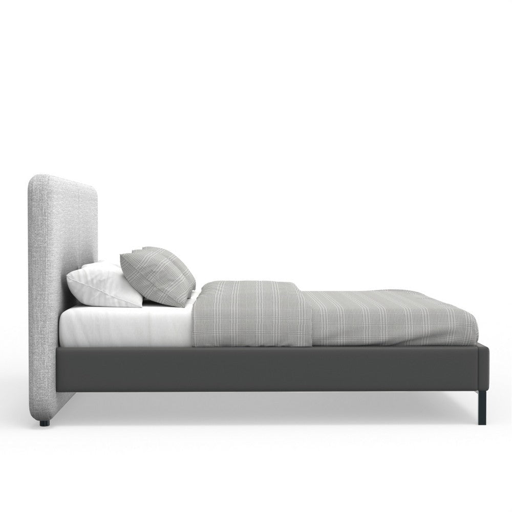 Delen King Size Bed | Gray Upholstered Split Headboard | Black Metal