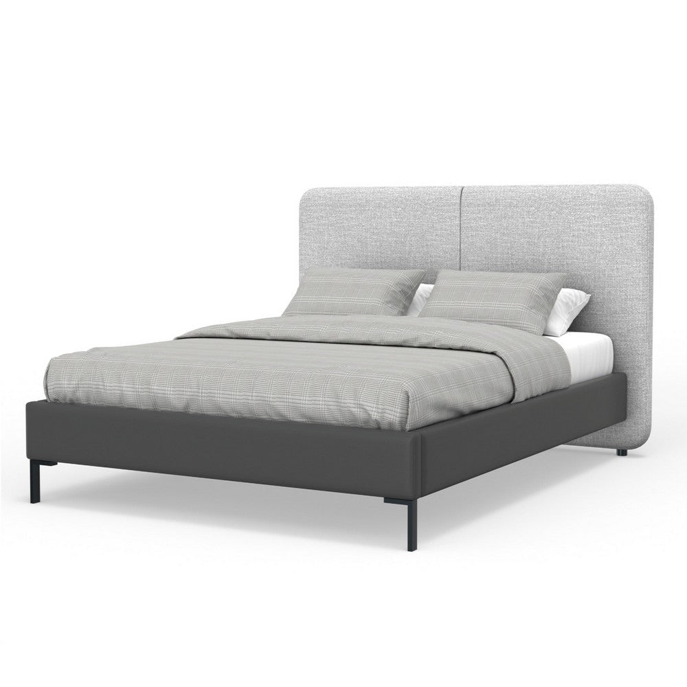 Delen King Size Bed | Gray Upholstered Split Headboard | Black Metal